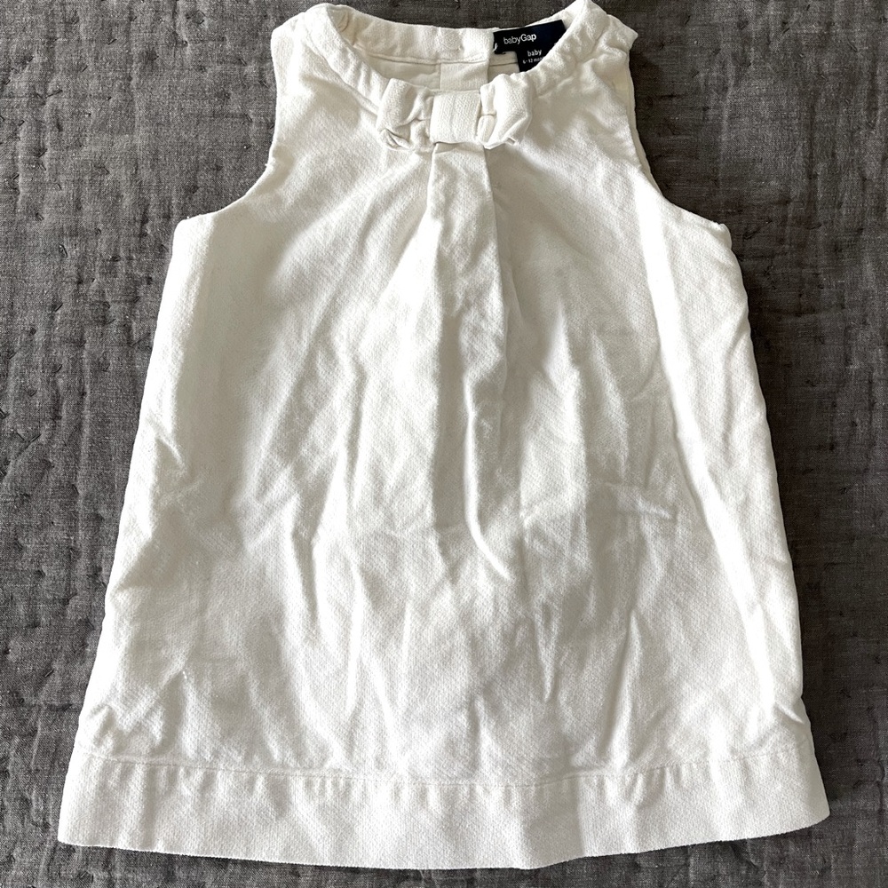Vintage Baby GAP White Sleeveless bow dress baby 6-12 months velvety 100% cotton